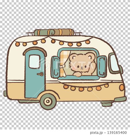 Kawaii Camping Bear In Vintage Camper Van Clipart Cute Travel Bear Caravan Adventure Outdoor Road Trip Illustration 139165400