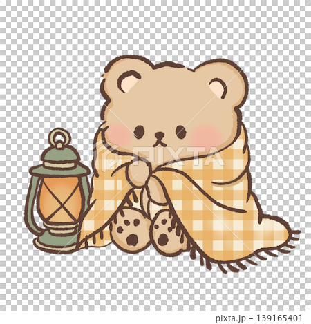 Kawaii Camping Bear With Lantern Clipart Cozy Blanket Bear Night Forest Glow Light Cute Outdoor Camp Illustration Warm Aesthetic 139165401