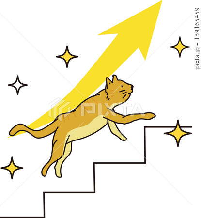 階段を駆け上がる猫と上向き矢印 139165459
