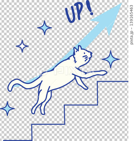 Growth, success, and ascent - a cat running up stairs and an arrow Growth, success, and ascent - a cat running up stairs and an arrow 139165463