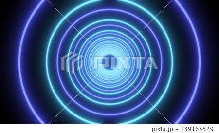 Glowing blue and purple concentric neon rings forming a futuristic tunnel, abstract sci-fi portal background with depth and symmetry Glowing blue and purple concentric neon rings forming a futuristic tunnel, abstract sci-fi portal background with depth and symmetry 139165529
