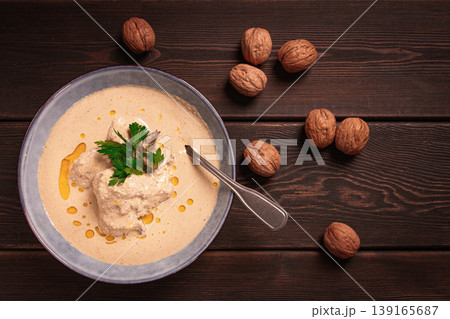 Satsivi, Georgian dish, chicken in nut sauce, cold appetizer,rustic, no people, homemade, 139165687
