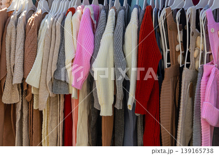 Colorful female clothes on market 139165738