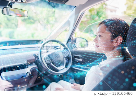 自動運転の車で手放し運転をする女性 自動運転の車で手放し運転をする女性 139166460