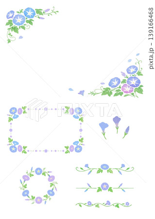 水彩あさがおフレームセット(透過)手描き 139166468