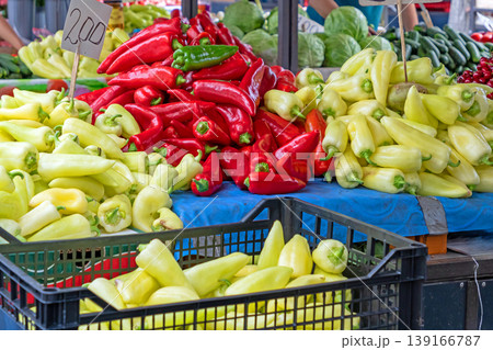 Pepper piles on market stall Pepper piles on market stall 139166787