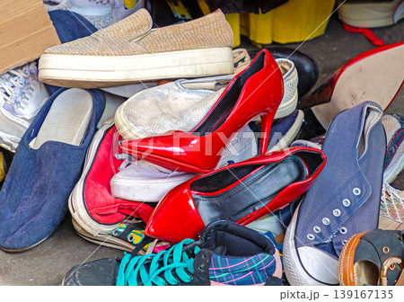 Second hand female footwear on flea market Second hand female footwear on flea market 139167135
