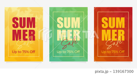 Summer sale posters set with floral background and discount text vector illustration. 139167300