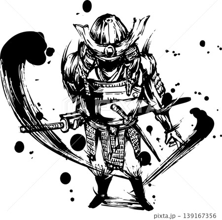 俯瞰で描く甲冑の侍の墨絵 俯瞰で描く甲冑の侍の墨絵 139167356