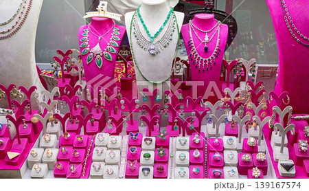 Jewelry sold on market stall 139167574