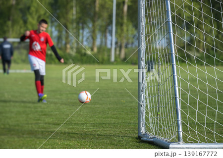 Selective ficus of Soccer Goal Net Close Up 139167772