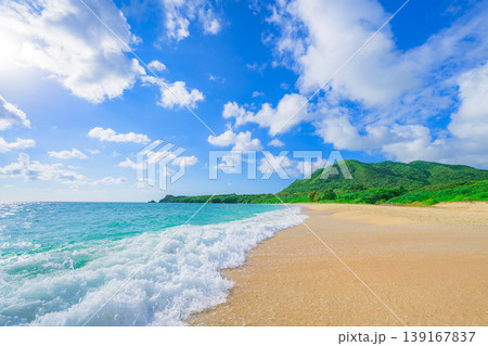 石垣島　エメラルドグリーンに包まれた明石ビーチの風景 139167837