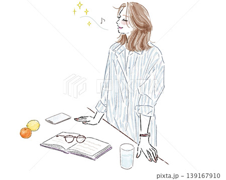 目を閉じて深呼吸して迷走する爽やかな女性 目を閉じて深呼吸して迷走する爽やかな女性 139167910