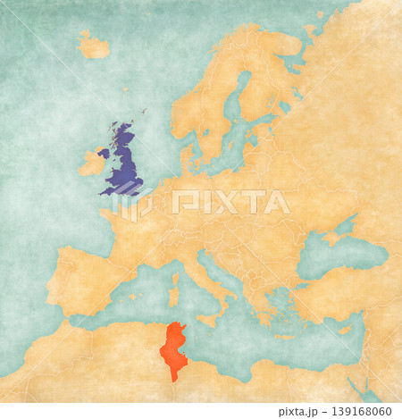 Map of Europe - United Kingdom and Tunisia 139168060