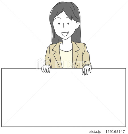 ホワイトボードを持つ女性ビジネスマンのイラスト・影なし・シンプル 139168147