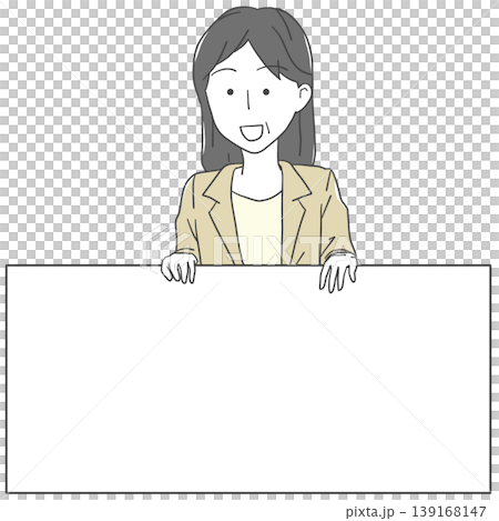 ホワイトボードを持つ女性ビジネスマンのイラスト・影なし・シンプル 139168147