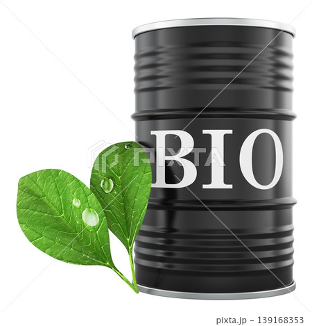 Biofuel barrel with green leaves, concept of biofuel renewable energy and sustainable fuel. 3d rendering 139168353