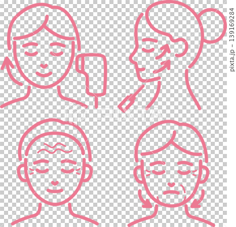 Cosmetic medicine icon set: wrinkles, sagging, thread lift, HIFU, anti-aging care, skincare, medical surgery, line drawing. Cosmetic medicine icon set: wrinkles, sagging, thread lift, HIFU, anti-aging care, skincare, medical surgery, line drawing. 139169284