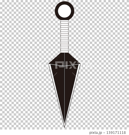 A simple black and white illustration of a kunai used by a ninja. 139171118