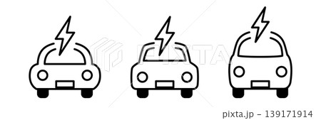 電気のマークが頭についたエコな電気自動車(EV)のアイコンセット ベクターイラスト 電気のマークが頭についたエコな電気自動車(EV)のアイコンセット ベクターイラスト 139171914