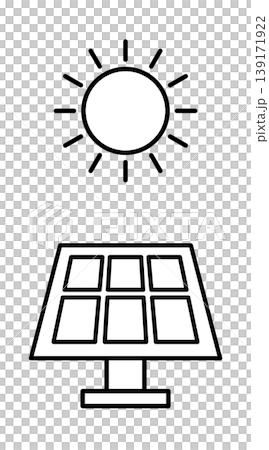 Icon of a stand-type solar power panel; black and white line drawing vector illustration. 139171922