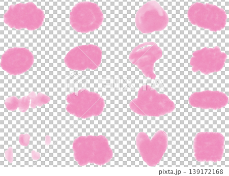 水彩にじみ素材セット16種　ピンク 139172168