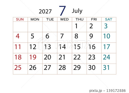 2027年カレンダー7月 139172886