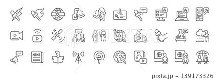 News icon set. It includes media, press, spread, reporter, online streaming, and more icons. News icon set. It includes media, press, spread, reporter, online streaming, and more icons. 139173326
