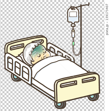 An elderly man is lying pale on a bed that has been flattened. An elderly man is lying pale on a bed that has been flattened. 139173407