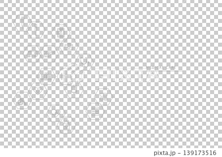 医療に関するアイコンを六角形のフレームに入れて散りばめた白とグレーの背景素材 139173516