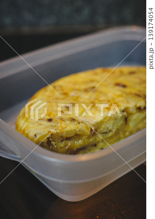 Reheated Egg Dish Featuring Herbflavored Omelette With Melted Cheese And Golden Appearance Reheated Egg Dish Featuring Herbflavored Omelette With Melted Cheese And Golden Appearance 139174054