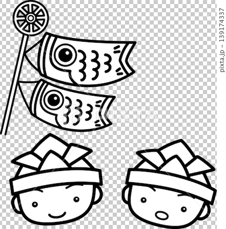 兒童節(探戈の節):一個戴著摺紙頭盔、掛著鯉魚旗的男孩-黑白著色頁 兒童節(探戈の節):一個戴著摺紙頭盔、掛著鯉魚旗的男孩-黑白著色頁 139174337