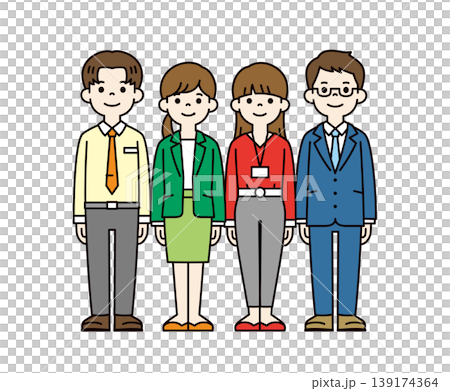 A set of full-body vector illustrations of several young businessmen and businesswomen in suits. A set of full-body vector illustrations of several young businessmen and businesswomen in suits. 139174364
