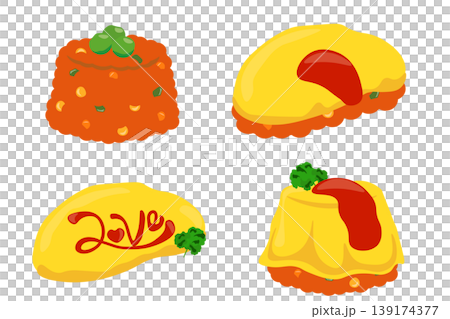 一組各種煎蛋飯的插圖 一組各種煎蛋飯的插圖 139174377