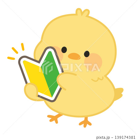 初心者マークを持つひよこのキャラクターイラスト(かわいい・シンプル) 初心者マークを持つひよこのキャラクターイラスト(かわいい・シンプル) 139174381