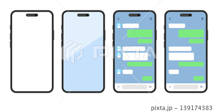 スマートフォン画面とチャットUIのモックアップセット（アプリ画面・シンプル） 139174383