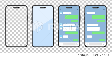 スマートフォン画面とチャットUIのモックアップセット（アプリ画面・シンプル） 139174383