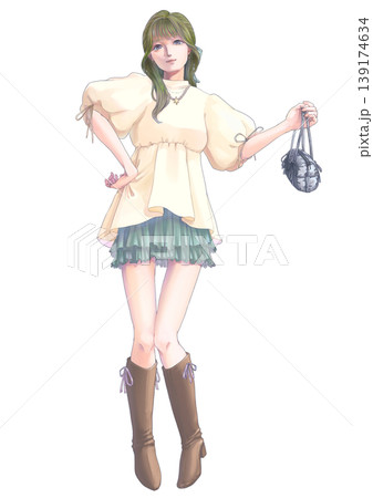 おしゃれな女性イラスト(全身・ポーズ) おしゃれな女性イラスト(全身・ポーズ) 139174634