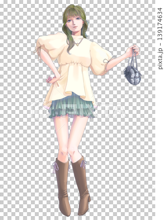 Stylish female illustration (full body, pose) 139174634