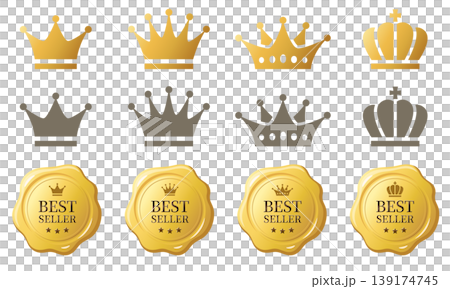 Crown icon and best-selling badge (wax seal style) set - high-quality design materials Crown icon and best-selling badge (wax seal style) set - high-quality design materials 139174745