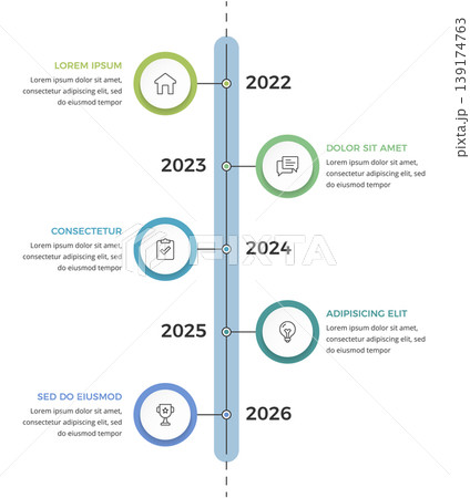 Vertical Business Infographic Timeline Template with 5 Steps Vertical Business Infographic Timeline Template with 5 Steps 139174763