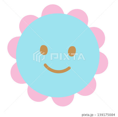 Happy flower illustration for floral print, cartoon character, spring, summer, nature, garden, plants, tree, blossom, blooming, fabric print, sticker, picnic, park, house yard, environment 139175084