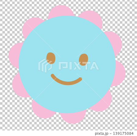 Happy flower illustration for floral print, cartoon character, spring, summer, nature, garden, plants, tree, blossom, blooming, fabric print, sticker, picnic, park, house yard, environment 139175084