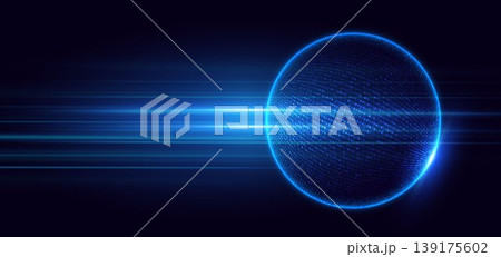 A glowing digital blue sphere with dotted texture and dynamic. A glowing digital blue sphere with dotted texture and dynamic. 139175602