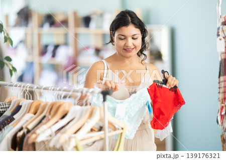 Girl at trading floor pick out and buying panties 139176321