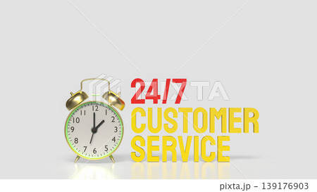 24 7 Customer Service Concept With Alarm Clock And Bold Yellow Text 3d render. 139176903