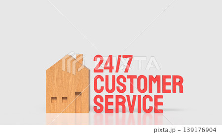 24 7 Customer Service Home Support Concept With Wooden House And Red Text 3d render. 24 7 Customer Service Home Support Concept With Wooden House And Red Text 3d render. 139176904