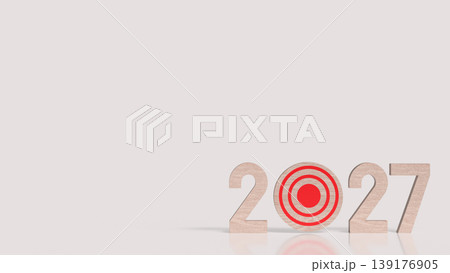 2027 Business Target Goal Concept With Wooden Numbers And Red Bullseye Symbol 3d render. 2027 Business Target Goal Concept With Wooden Numbers And Red Bullseye Symbol 3d render. 139176905