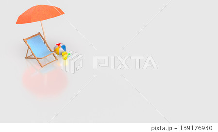 Relaxing Summer Beach Setup with Chair Umbrella and Colorful Accessories 3d render. 139176930