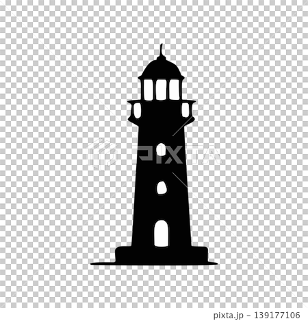 Silhouette Traditional Tall Lighthouse Tower Guiding Ship Navigation Symbol Icon 139177106